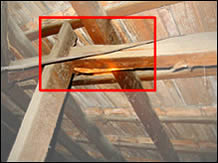 Termites have destroyed the structural integrity of the roof frame and urgent repairs are required.